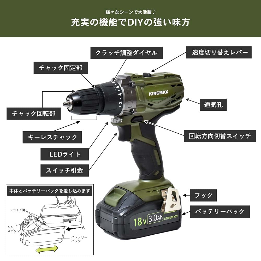 Amazon | コーナン オリジナル 18V充電ドリル ドライバー KMCD-1830 