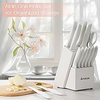 Vista 8 de Astercook Knife Set for Kitchen 15 Piece with Block and Sharpener Kitchen Knives with Ceramic Coating Sharp Blade Dishwasher Safe Deba Knives with