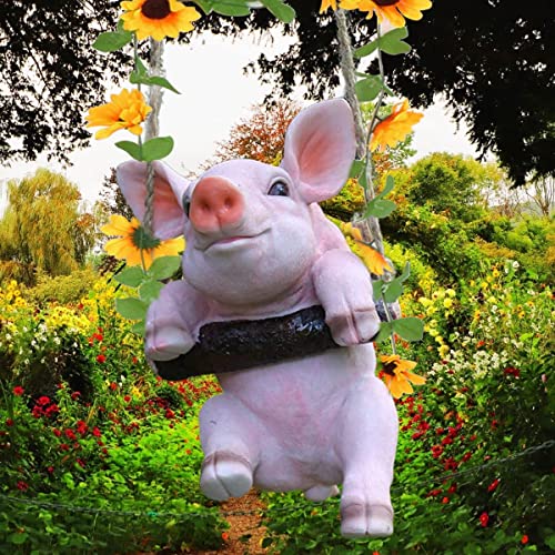 Excvalues Pig Statues Funny Swinging Pig Figurine With Sunflower, Large Pig Statues Outdoor Pig Figurines Decor For Outside Home Yard And Garden (White) #TOP1