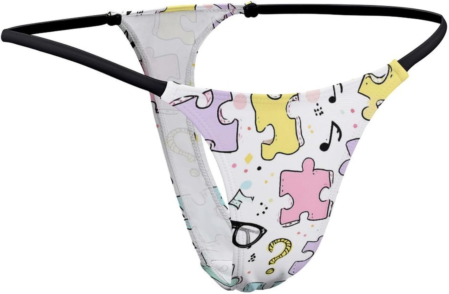 Cute Colorful Puzzle Pieces Sexy G String Thongs for Women Underwear | Seamless Panties Lingerie Breathable Low Rise No Show