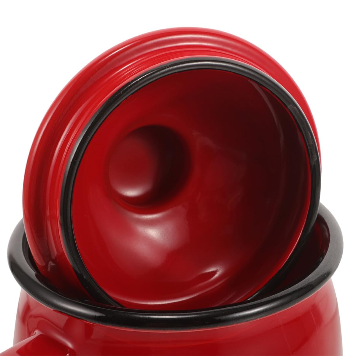 Vintage Emaillebecher 580ml mit Deckel Rot für Zuhause