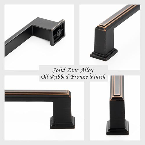 Miniatura 4 de ASKANO - Paquete de 10 tiradores para gabinete con agujero central de 5 pulgadas (127mm) de bronce aceitado, tiradores para gabinetes cepillados en