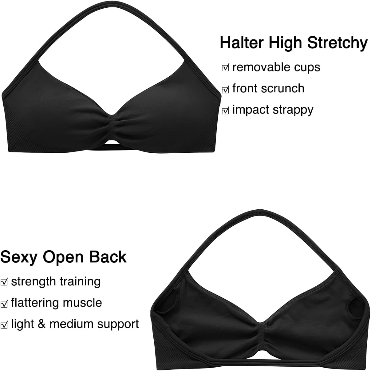 OMKAGI Halter Sports Bras for Women Padded Strappy Bra Open Back Workout Gym Crop - Image 4
