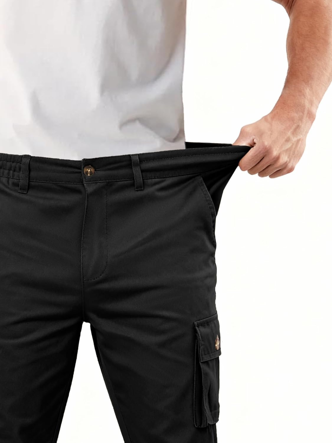 PLEPAN Men's Casual Cargo Pants Cotton Elastic Waist Regular Fit Stretch Twill Work Pants with 6 Pockets - Image 5