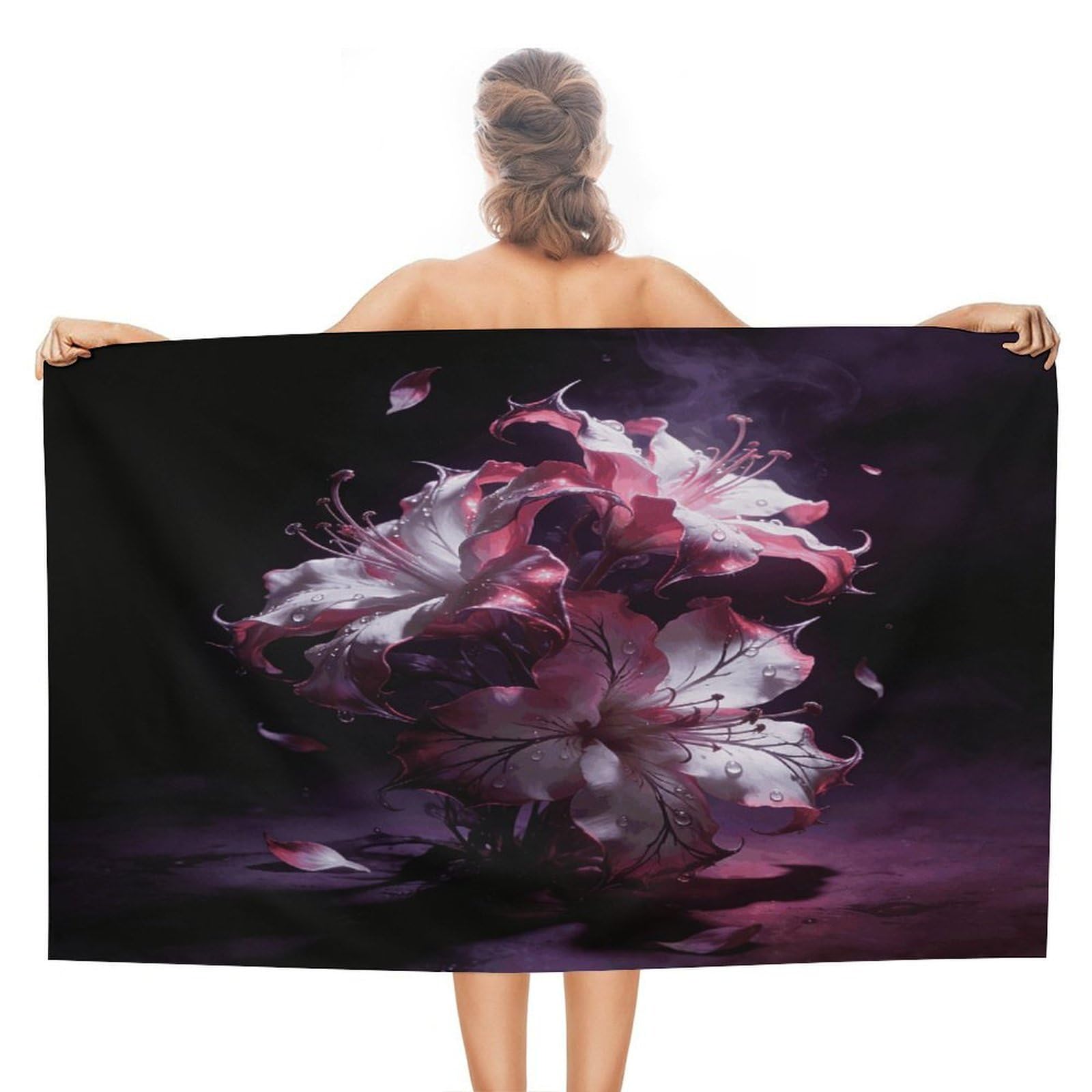 LZQPOEAS Dark Fantasy Contrast Floral Beach Towel 51x31 Inch Oversized Soft Bath Towel Luxury Plush Thick Hotel Swim Pool Towels Super Quick Dry Travel Towels for Camping Gym Sports Yoga