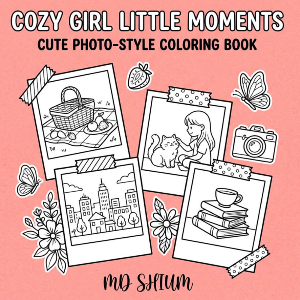 Cozy Girl Moments: Cute photo-Style Bold and Easy Coloring Book for Adults and Teens (Cozy Girl Moments: A Bold and Easy Coloring Book)
