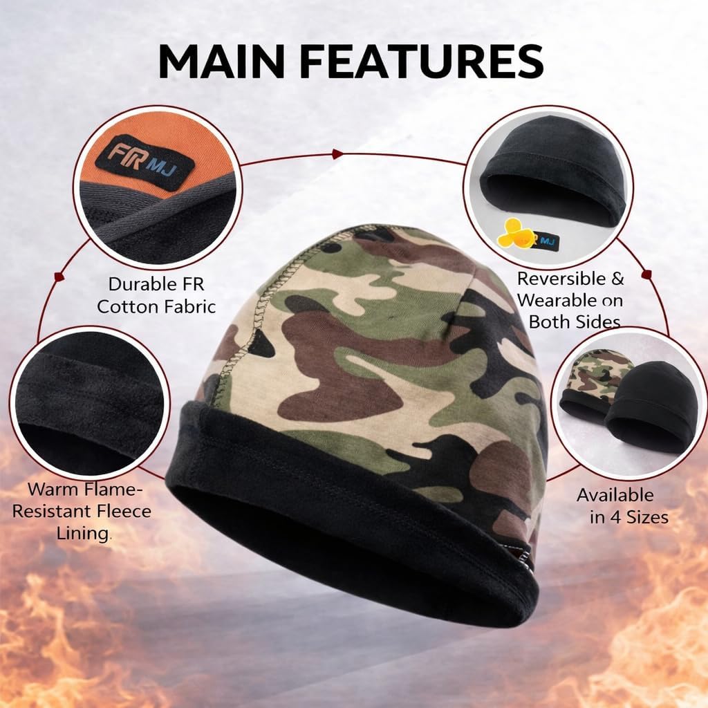 Flame Resistant FR Reversible Beanie/Skull Cap - Heavy Duty - 100% C Knit - 16 oz
