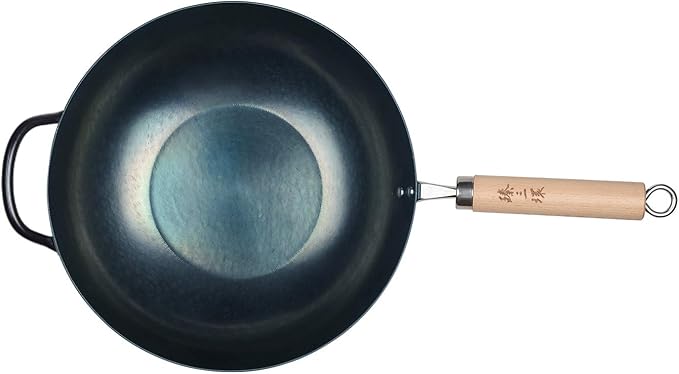 Wok de hierro martillado a mano ZhenSanHuan, 32 cm, mango de madera, apto inducción miniatura 3