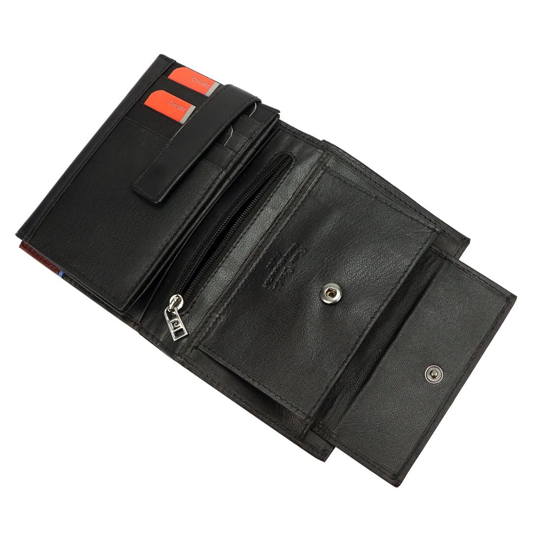 Pierre Cardin Portefeuille élégant pour Homme 100% Cuir Naturel 9,5 x 13 x 3 cm Peut contenir jusqu'à 8 Cartes 2 Compartiments à Billets 1 Poche à Monnaie Fermeture à glissière Noir et Rouge