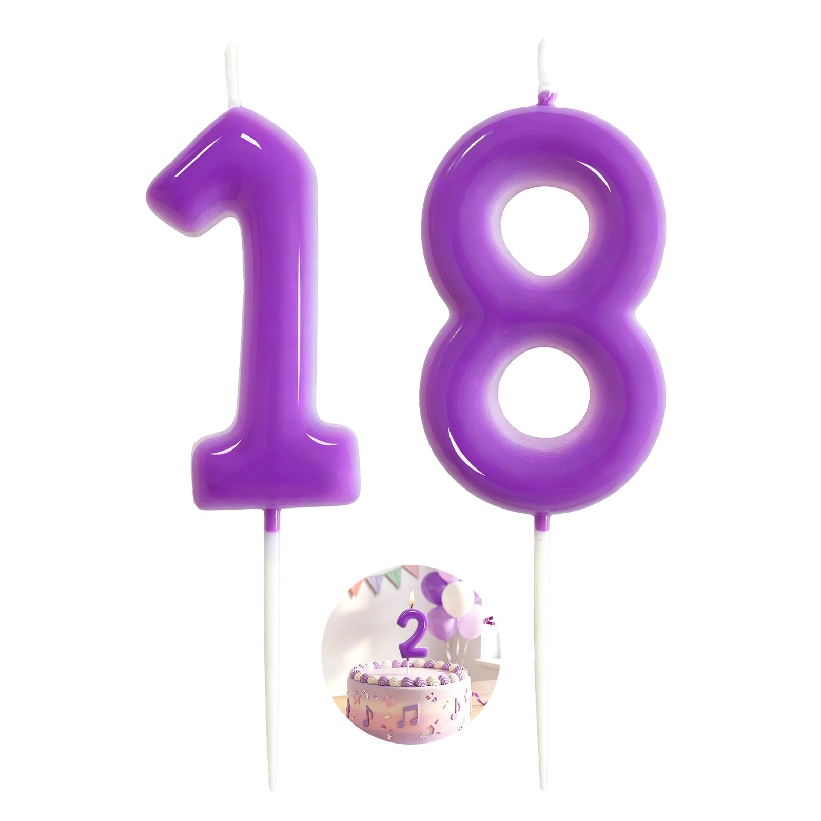 Purple Birthday Number 18 Candles Happy Birthday Cake Topper Number Candles for Birthday Party Decorations Wedding Anniversary Celebration Party Supplies