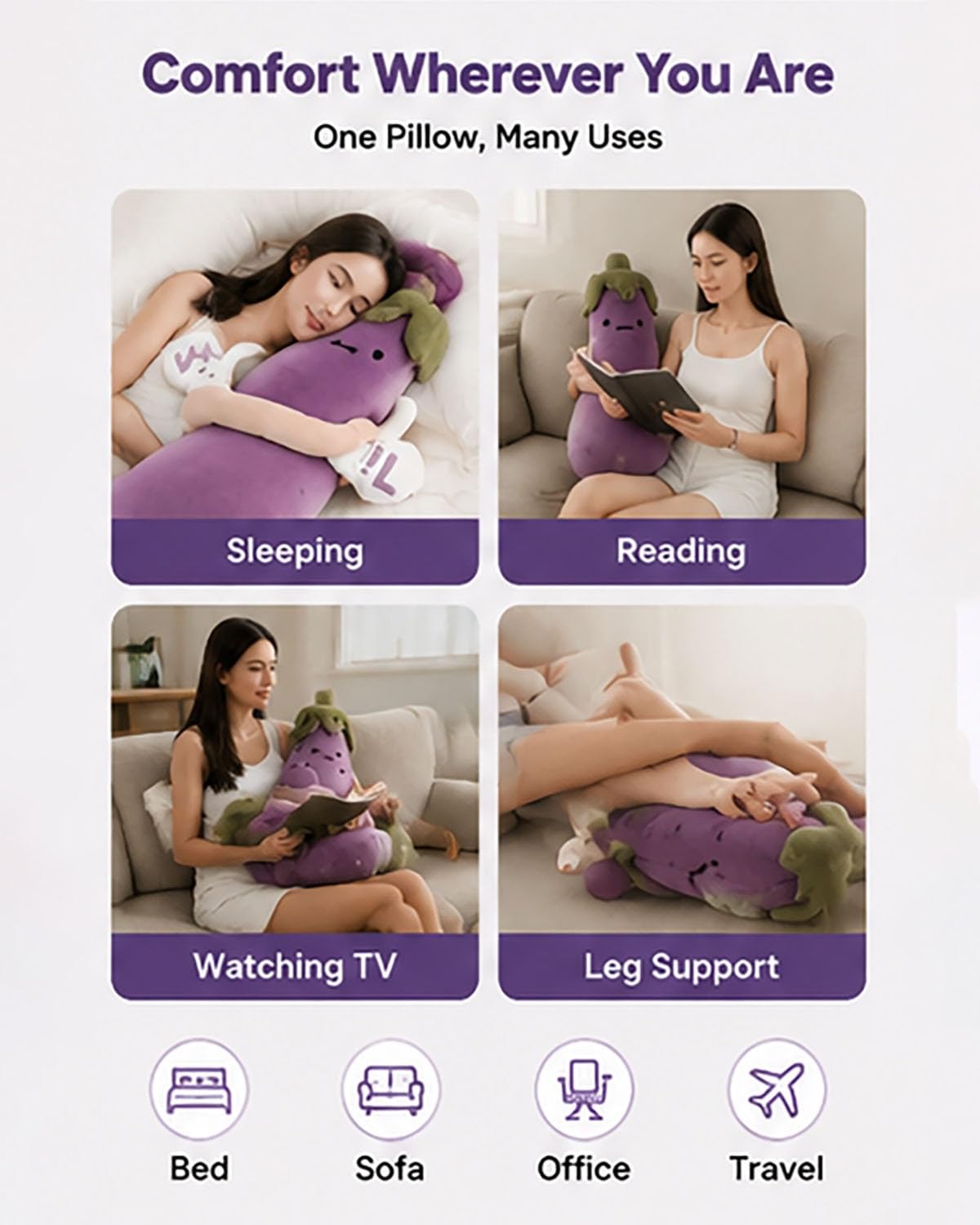 Auberginen-/Mango-Umarmungskissen, Bluetooth-Sprachaufzeichnung, intelligenter Schlafpartner for Erwachsene, for Stressabbau und for den Zufluchtsort zu Hause, Aubergine(Purple Tapping Model,S)