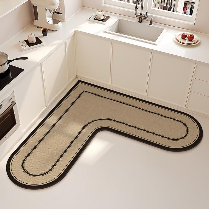 Tapis de cuisine absorbant lavable et anti-fatigue pour évier en L