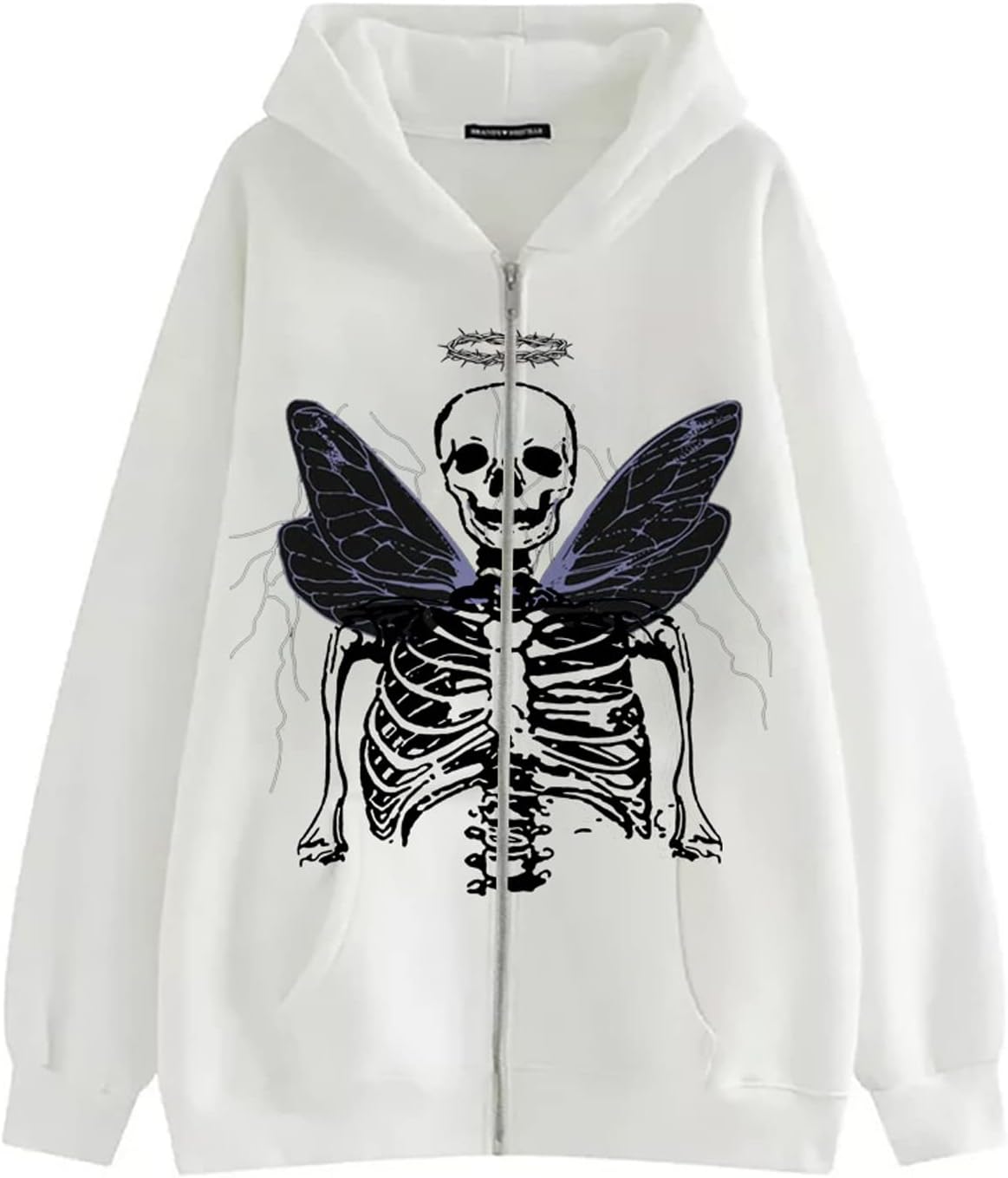 FeMereina Women Zip Up Hoodie Y2k Vintage Graphic Skull Printed Oversized Hooded Sweatshirt Jacket Grunge Pullover TopAesthetic Streetwear