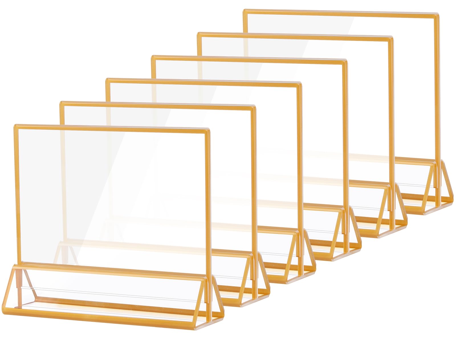 AMEITECH 6 x 4 Horizontal Acrylic Sign Holder with Gold Borders, Clear Double Sided Table Menu Stands Picture Frames for Wedding Table Numbers,