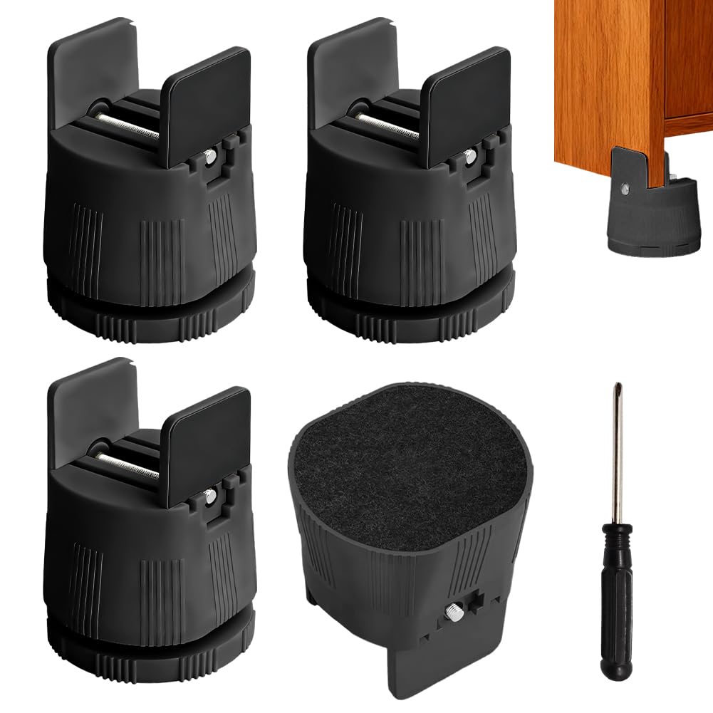 Set di 4 rialzi per mobili, 6 – 8 cm, regolabile con morsetto a vite, per 10 mm – 50 mm di larghezza, quadrato e rotondo, per mobili, per divano e tavolo, Nero