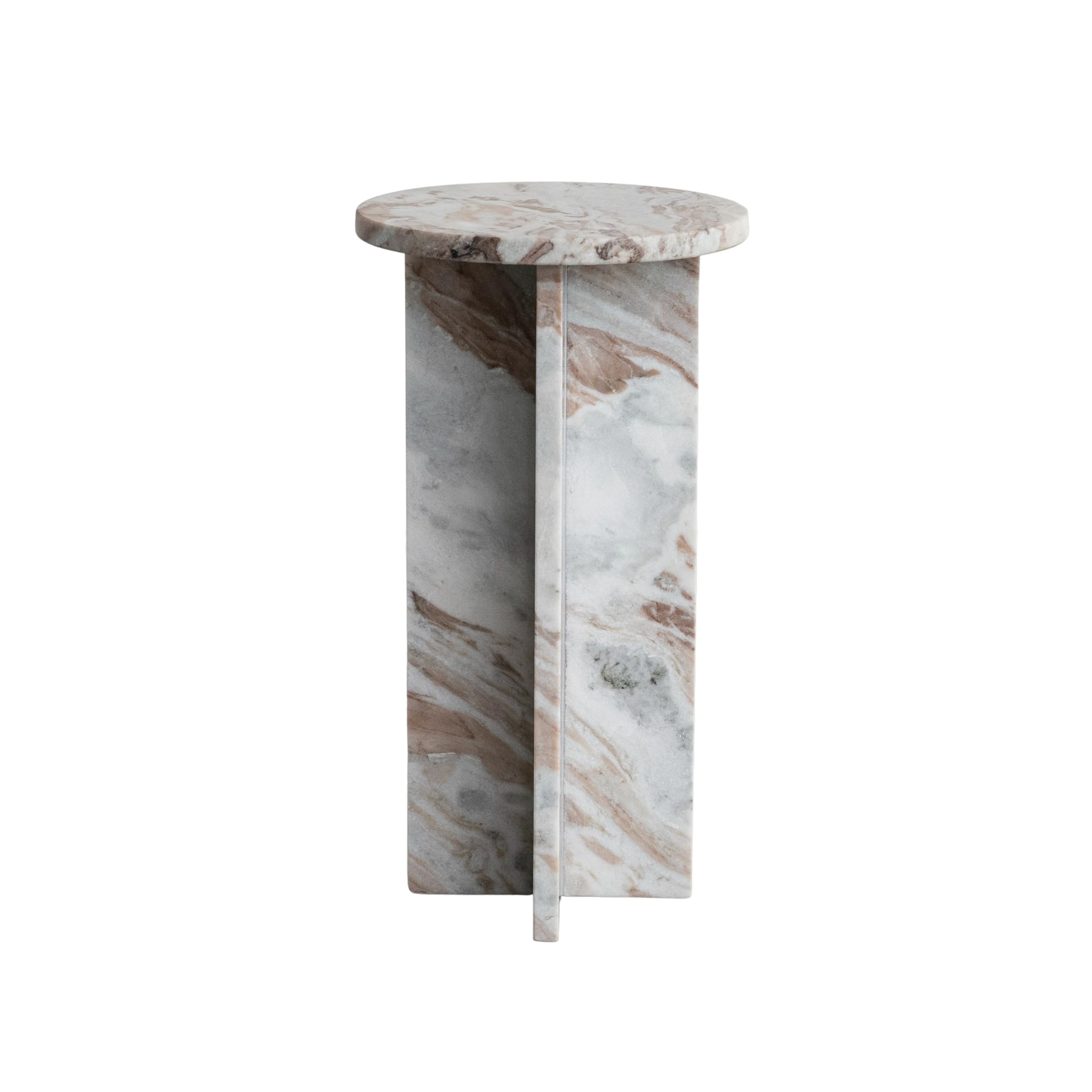 Creative Co-Op Round Torrento Marble Accent Table, Brown