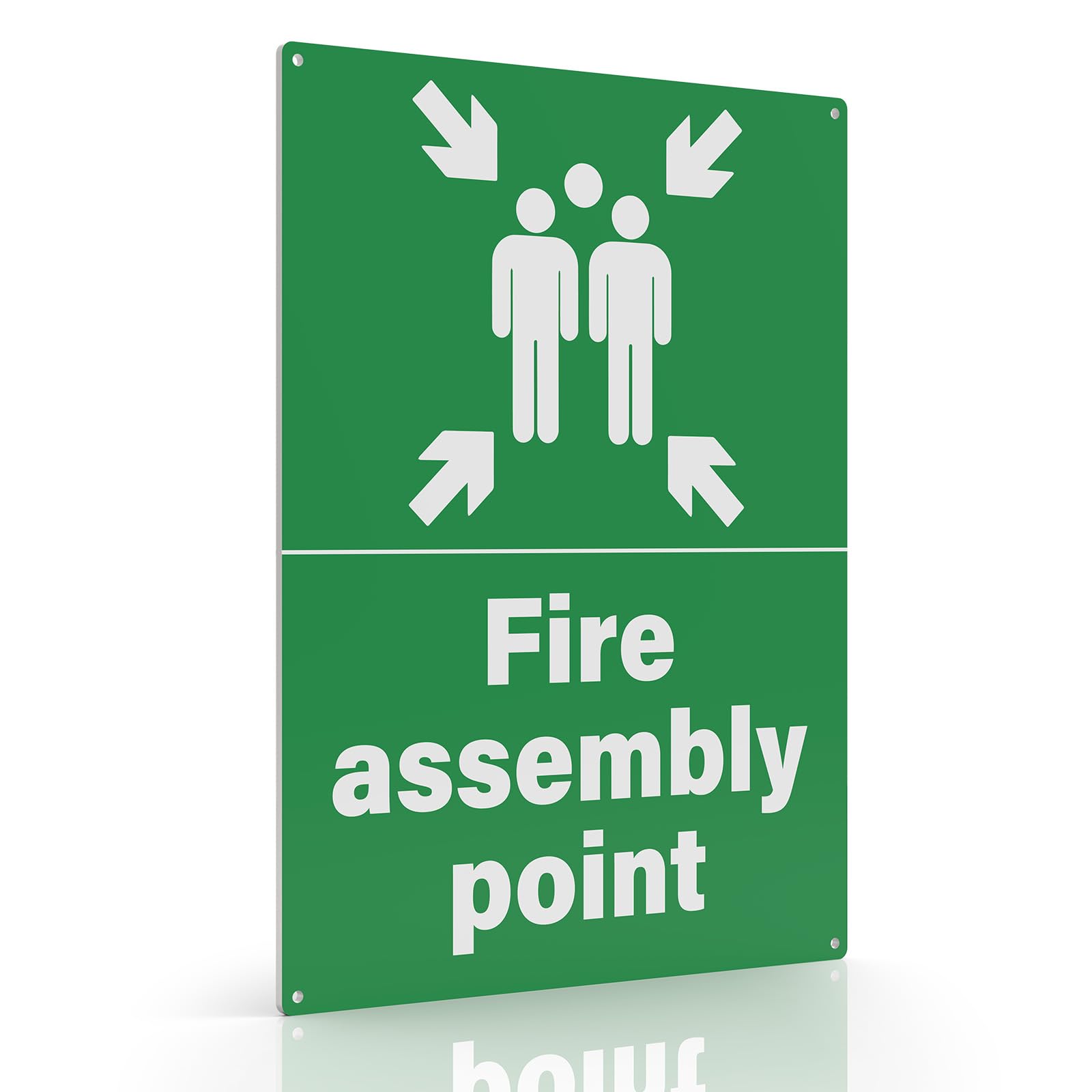 YIKIADA Fire Assembly Point Sign 400 × 300 mm Rigid Plastic Waterproof Safety Signal 4 Pre-Drilled Holes for Business School Outdoor Indoor