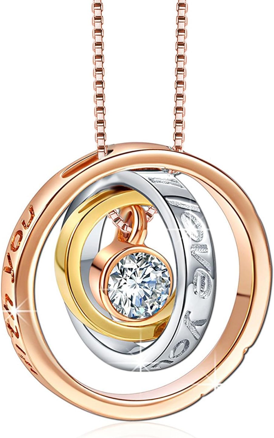 Peora “I Love You Mom” Engraved Script Trinity Pendant Necklace Jewellery for Women Anniversary Birthday Gifts for Mom