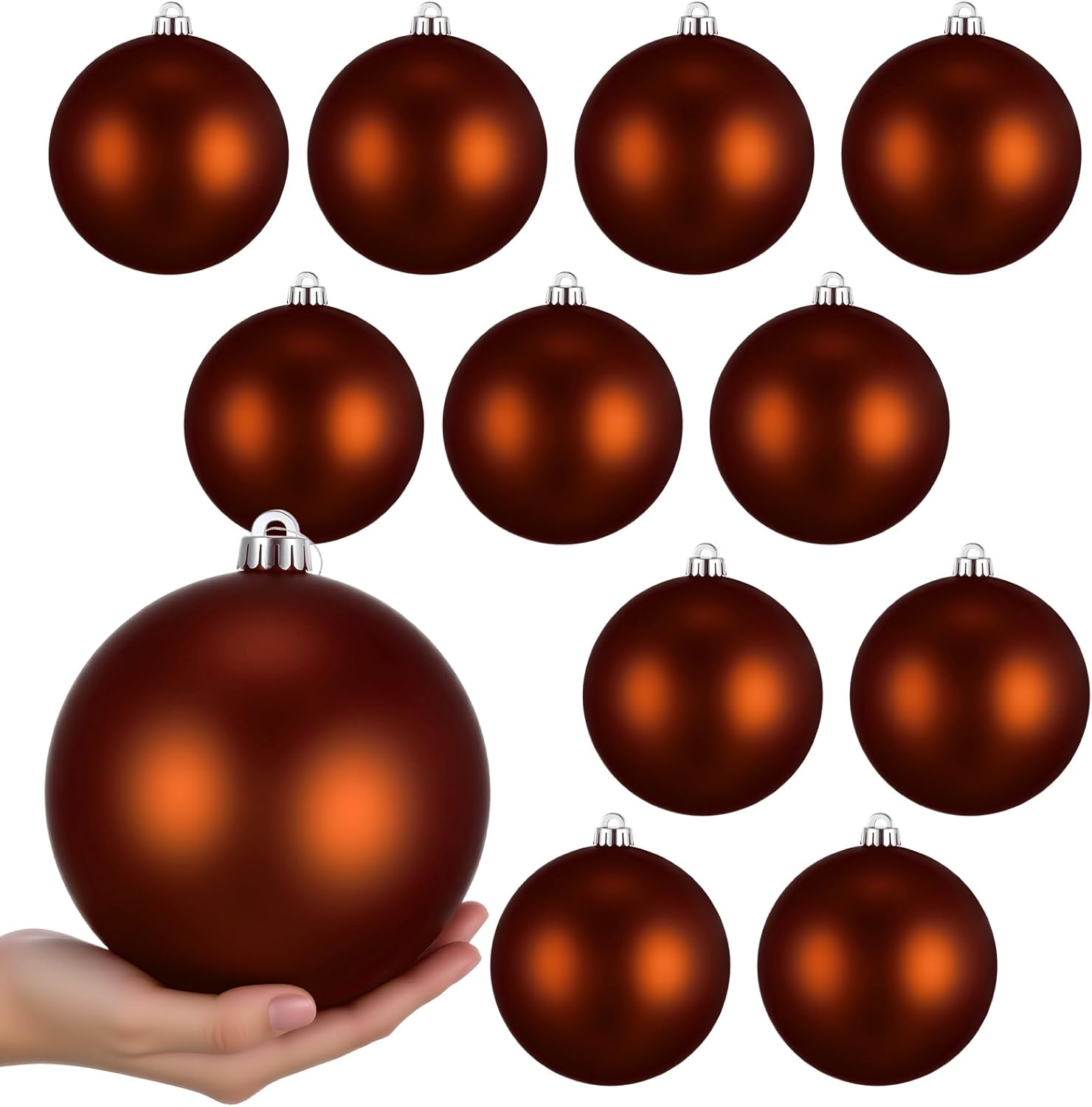 Poen 12 Pcs 6 Inch Extra Large Christmas Ball Ornaments Giant Jumbo Christmas Tree Ball Decoration Shatterproof Huge Big Xmas Hanging Ornaments for Indoor Outdoor Holiday Party Decor(Brown)