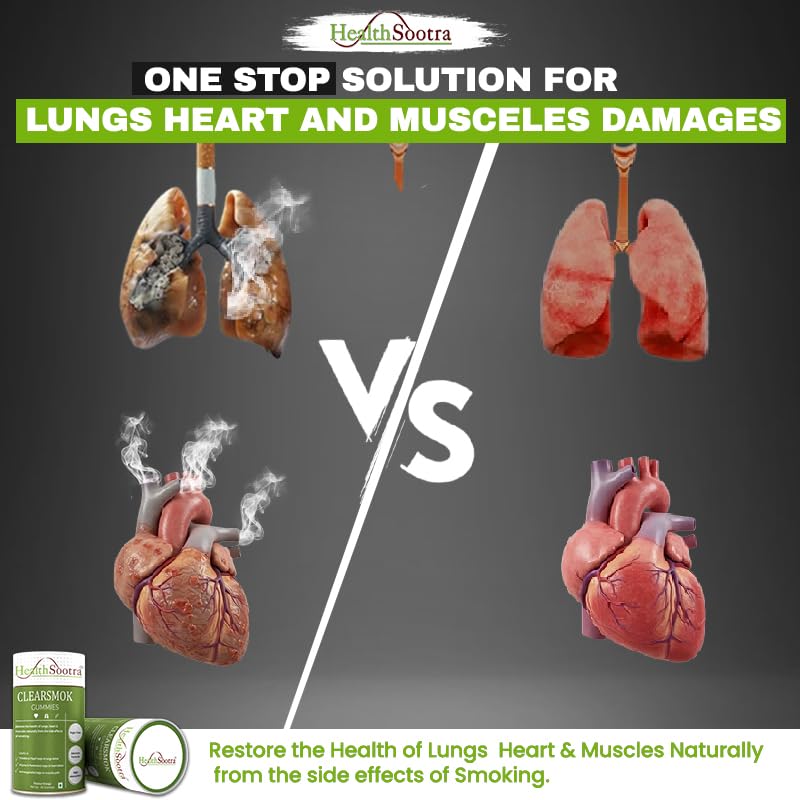 Image of Clearsmok Gummies - Unique Formulation Recover From Side Effects of Smokings on Heart , Lungs & Muscles| Sugar-Free Orange Flavor | Vasaka, Pippali, Arjuna, Punarnava, Ashwagandha | Advanced Formula | Natural Ingredients | 60 Gummies Pack | Complete Detox (Pack of 1)
