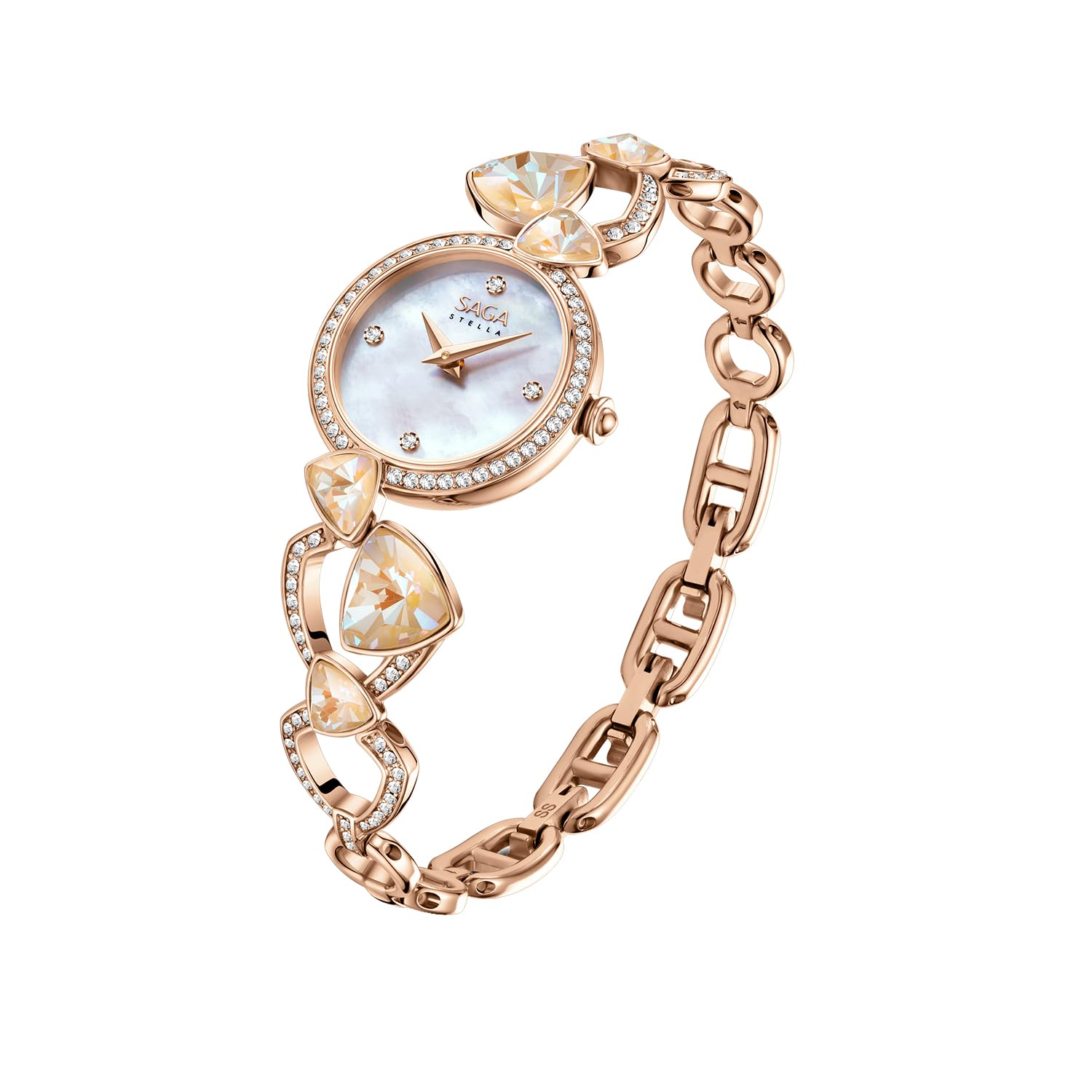 SAGA Luxury Crystal Bangle Watches for Women Fashion Bracelet Watch As Gift for Ladies Swiss Quartz Movement Champagne Gold