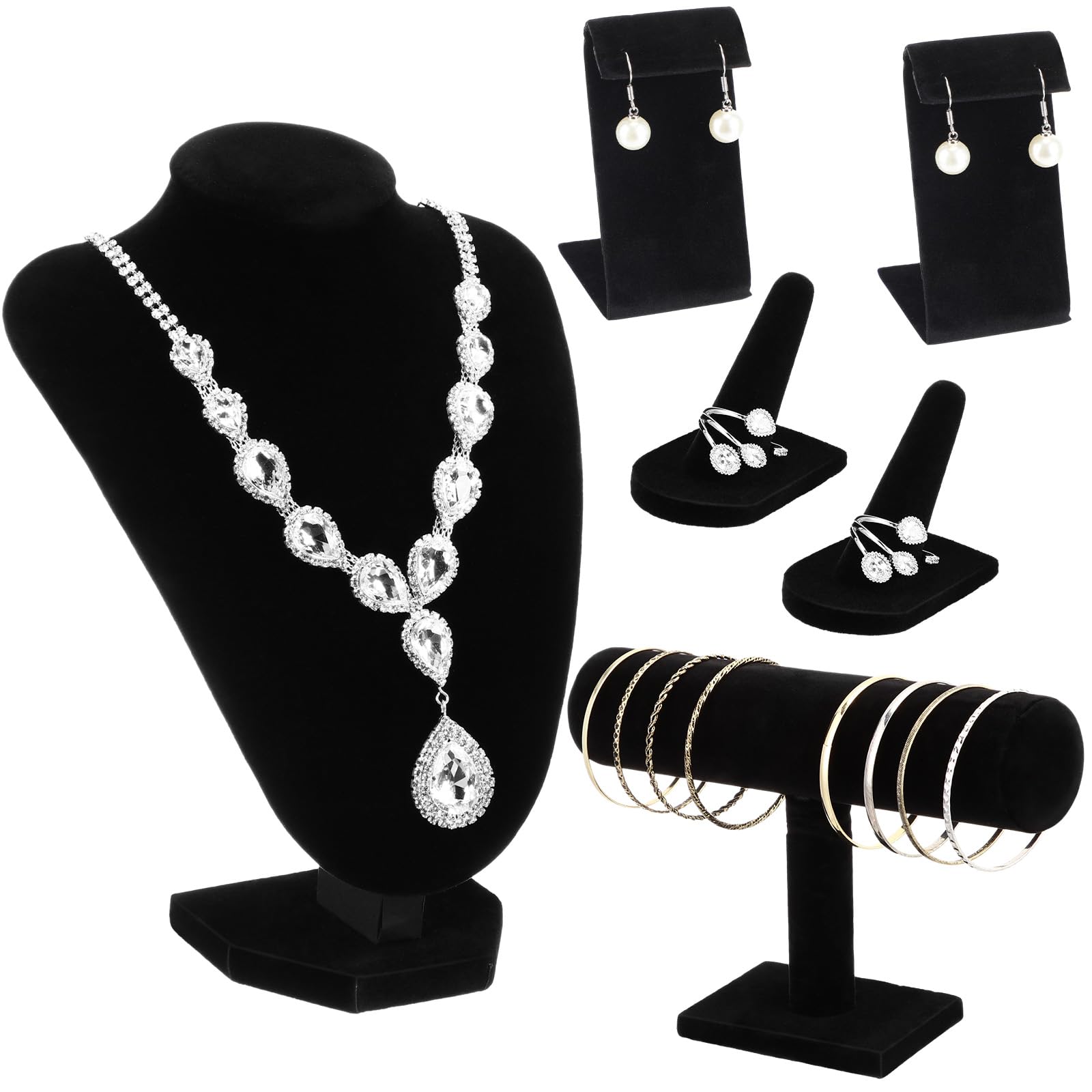 Photo 1 of Wenqik 6 Pcs Velvet Jewelry Display Set Velvet Necklace Mannequin Bust Stand T Bar Bracelet Holder 2 Earring Stand 2 Ring Finger Jewelry Holder for Home Decor ShowcaseLPNPMGR1253790
