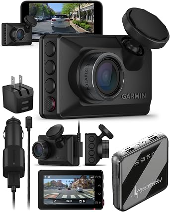 Garmin Dash Cam X210, Compact 1440p HD Dash Cam with a 140-degree Field of View, Built in Clarity Polarizer, Voice Controlled, GPS, 2.4 Display, Automatic Recording with Wearable4U Power Bank Bundle
