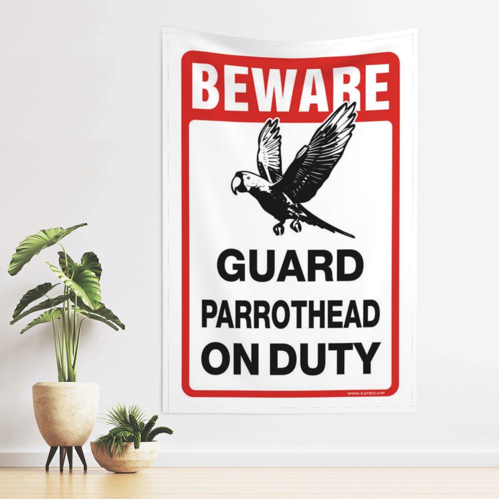 Dsocuiubos Beer Decor Beware! Guard Parrothead On Duty Tapestry Beer Decorations for Man Cave Funny Patio Decor (Size : 75X100CM)