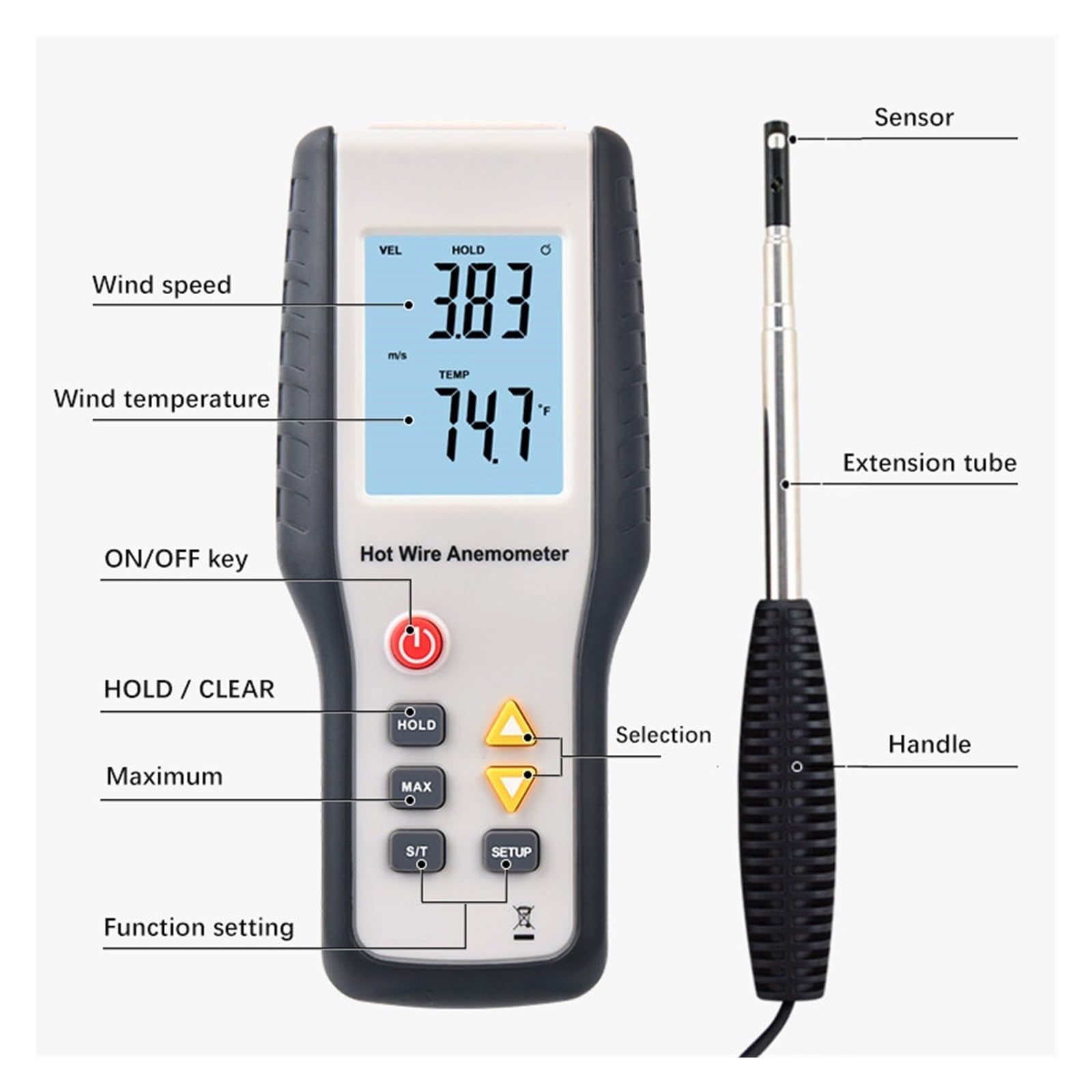 Misuratore Di Velocità Del Portatile Digitale Ad Alta Sensibilità Anemometro Termico A Filo Caldo Strumenti Misura Misurazione Precisa