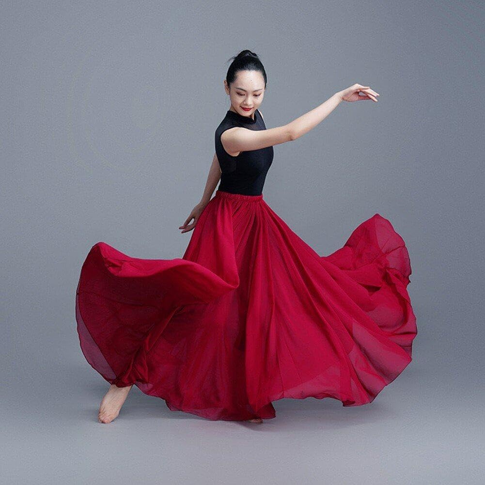 Sanfly Gonna Lunga in Garza a Strati 720 Gradi Gonna Lunga in Raso Elegante per Danza del Ventre Flamenca Costume Spagnolo