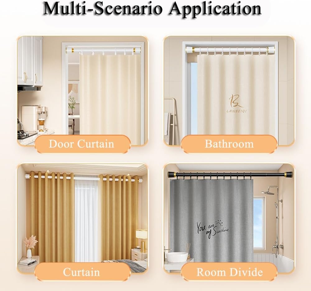 Metal Clothing Rod,Curtain Rod 16-200 Inch,Extendable Metal Closet Clothes Hanger Drying Rack,Tension Rods No Drilling,Room divider curtain rod (Color : LightSeaGreen, Size : 141.5"-177")