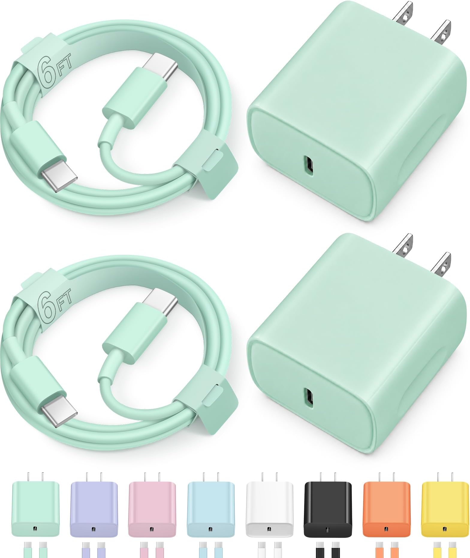 iPhone 17 16 15 Charger Fast Charging Type C Chargers USB C Charger Block | for iPhones, iPads,Tablets, Android phones,20W iPhone Charger USB-C Power Adapter,with Long 6FT USBC Charging Cables(Green)
