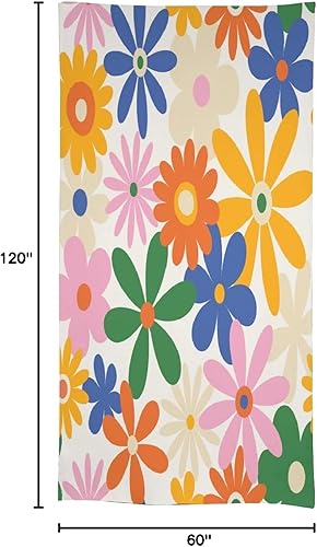 Miniatura 502 de Mantel floral hippie, diseño retro de los años 70, naranja, rosa, azul, floral, bohemio, estampado estético de margaritas, para fiesta, picnic