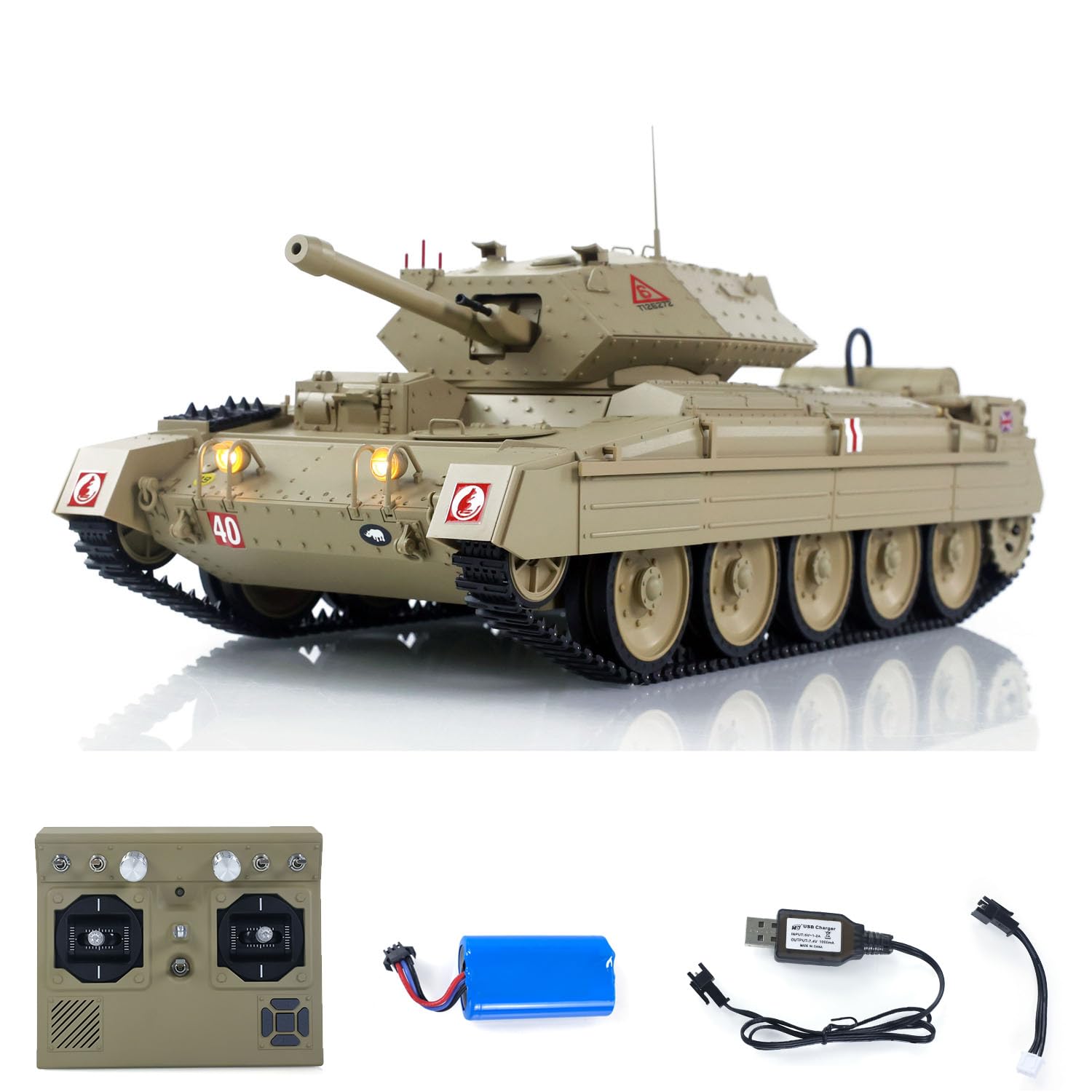 TOUCAN RC HOBBY 1/16 RC Battle Tank CoolBank Crusader MK III 2.4G Remote Control RTR Military Tank Model 360° Turret Rotatable Smoke Sound Lights Outdoor