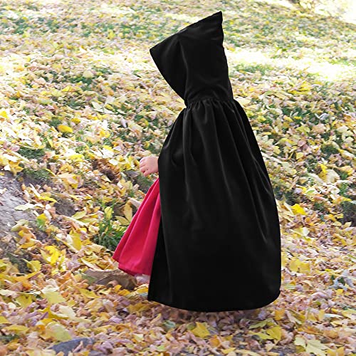 Graduatepro Black Hooded Cape Superhero Witch Dress Up Costume Halloween Cosplay Full Length Velvet For Kids Cloak #TOP1