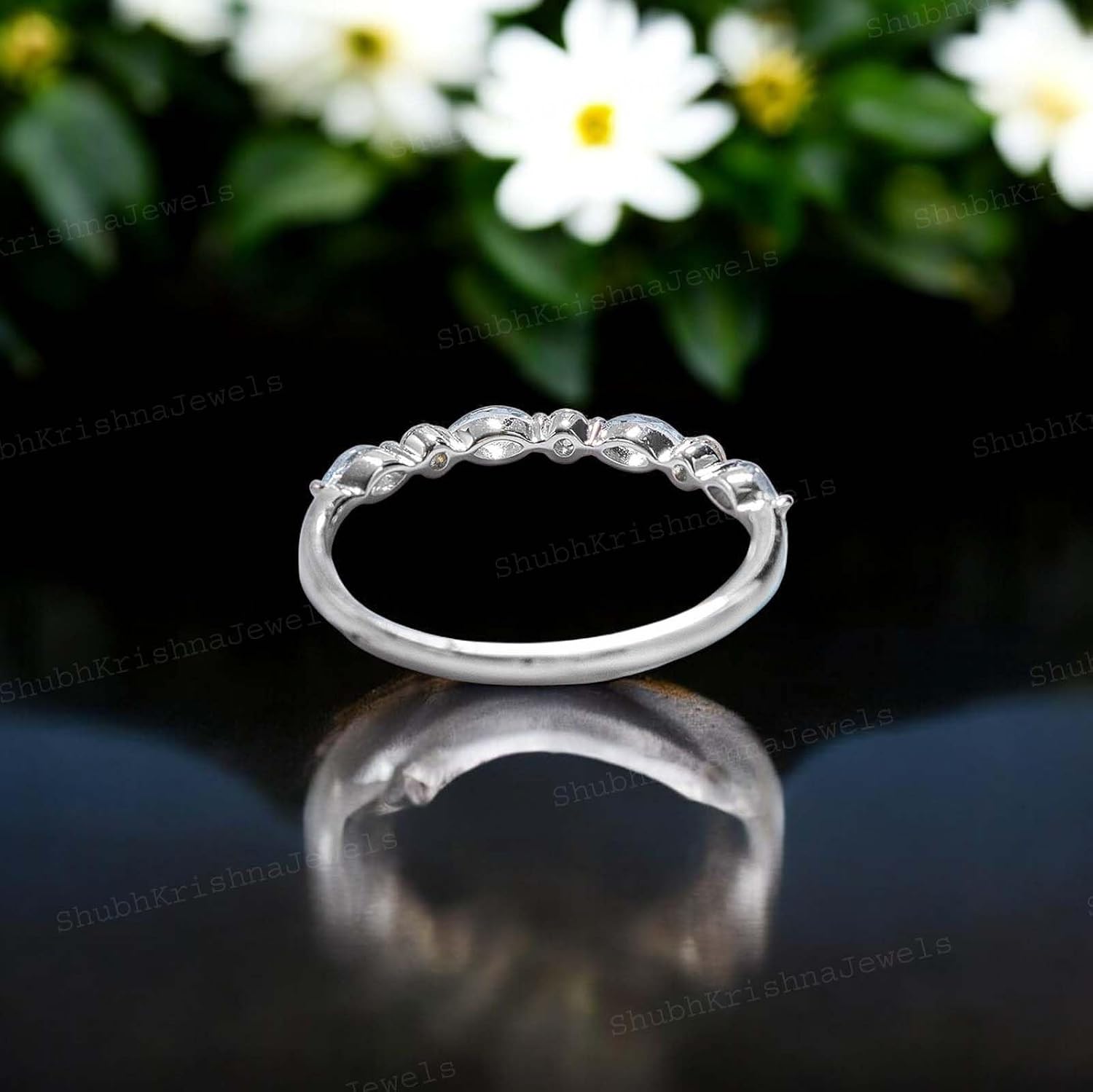 Marquise Aquamarine Wedding Band Women Matching Bridal Band Art Deco Half Eternity Jewelry Birthday Gift For Love Women Silver Stackable Band