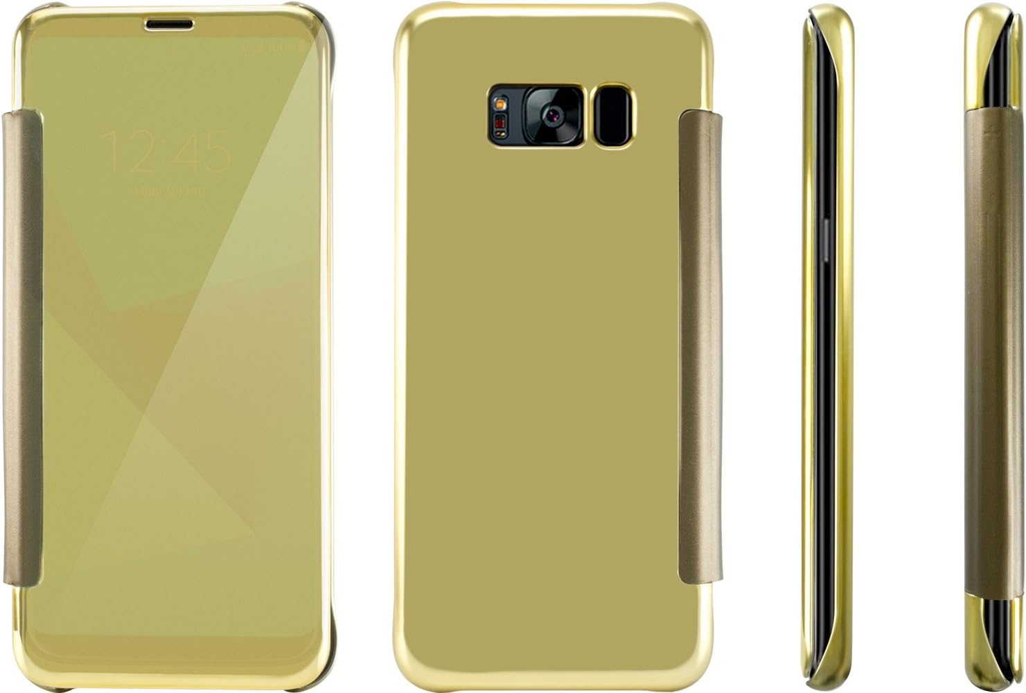 Luxury Slim Mirror Flip Clear View Protective Smart Case Cover for Samsung Galaxy S8 SM-G950 (Gold)