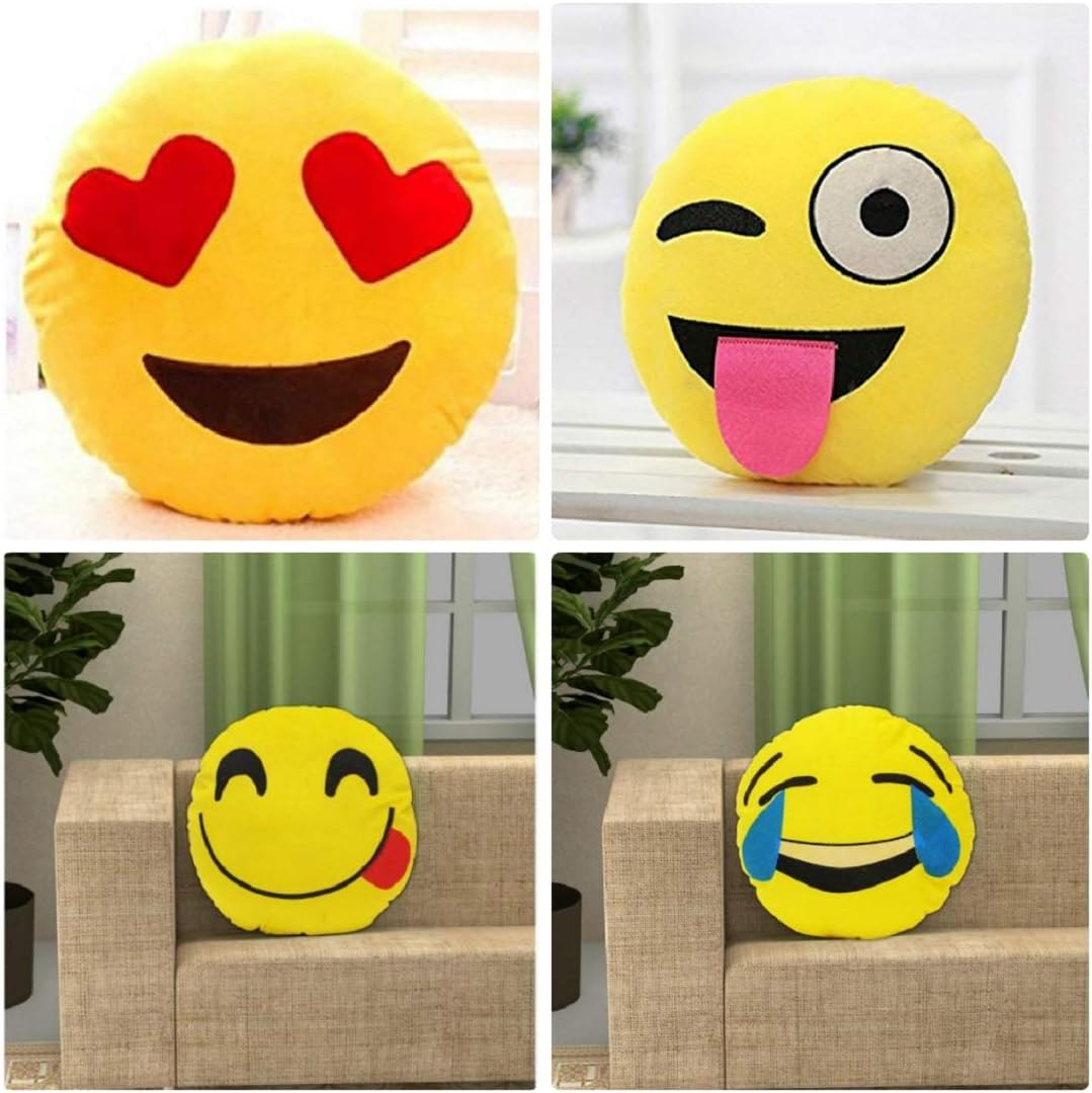 Supreme Home Collective Plush Smiley Emoji Pillow Soft Round Loving heart,Crazy,Foodie,Laugh cry Decorative Cushion, 12x12 inches/30x30cm - Pack of 4