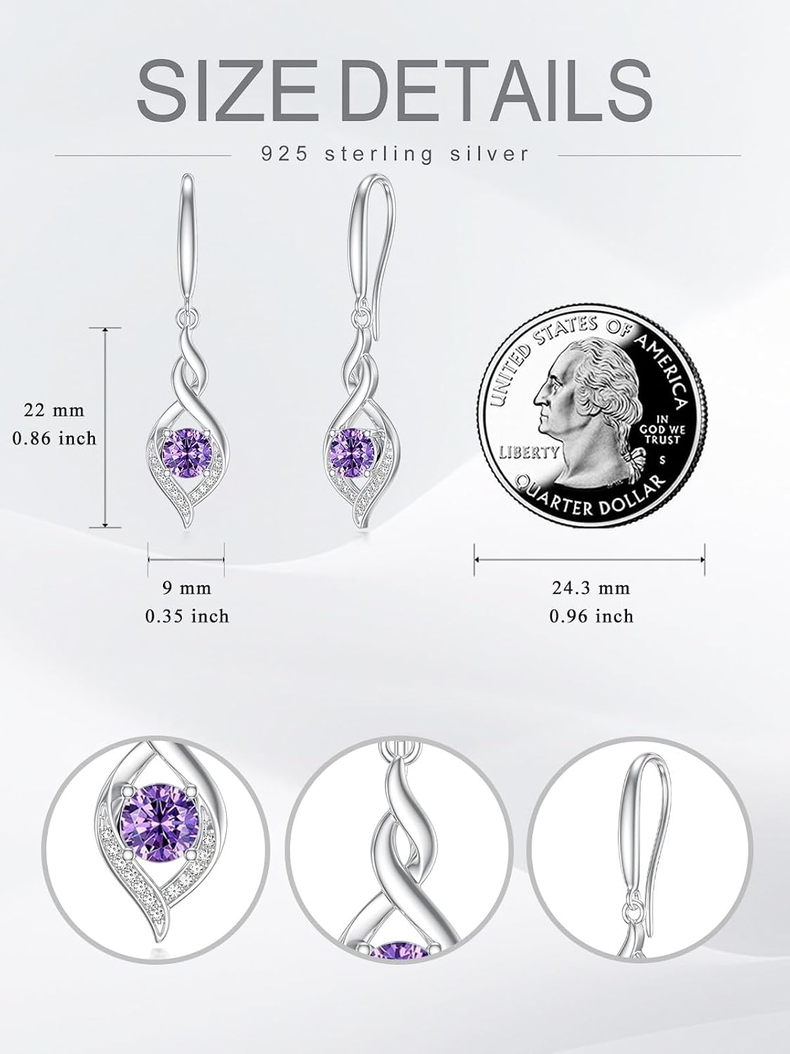 Seiyang Birthstone Earrings 925 Sterling Silver Gemstone Dangle Drop Earrings with 12 Months Birthstone Birthday Jewelry Gifts for Women