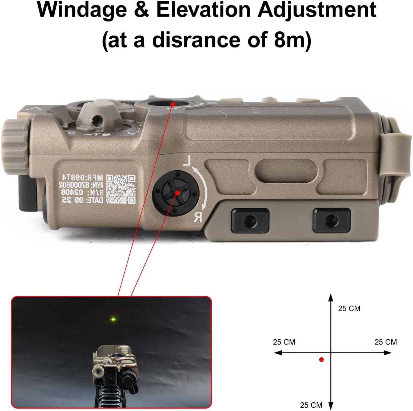 Metal 8 Modes Tactical Airsoft Aiming Laser Sight with Low/High Modes for Green + IR Laser, with Crane Plug Remote Pressure Switch, Fit for 20mm Picatinny Rail