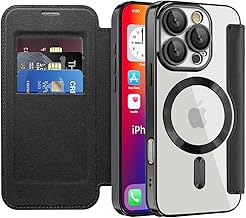 Magnetic Case for iPhone 16 Pro Max Case Compatible with MagSafe, RFID Blocking Transparent Back Shockproof Flip Leather Wallet Case Cover for iPhone 16 Pro Max, Black JD