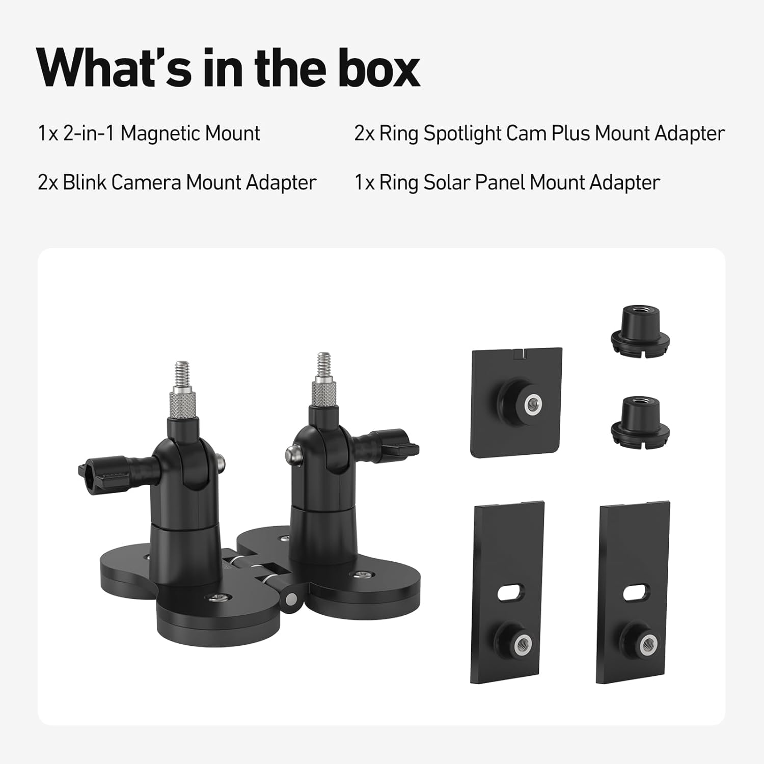 Holicfun 2-in-1 Magnetic Mount for Cameras & Solar Panels - Dual 1/4"-20 Adjustable Brackets, No-Drill Indoor/Outdoor Installation, Compatible with Ring, Blink, Eufy, Arlo, Wyze, and More, Black