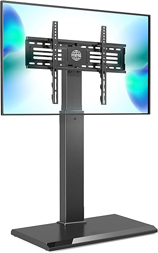 FITUEYES - Soporte giratorio de suelo para TV, base de hierro, con ménsulas de montaje, para ahorro de espacio para televisores LCD, LED, OLED,