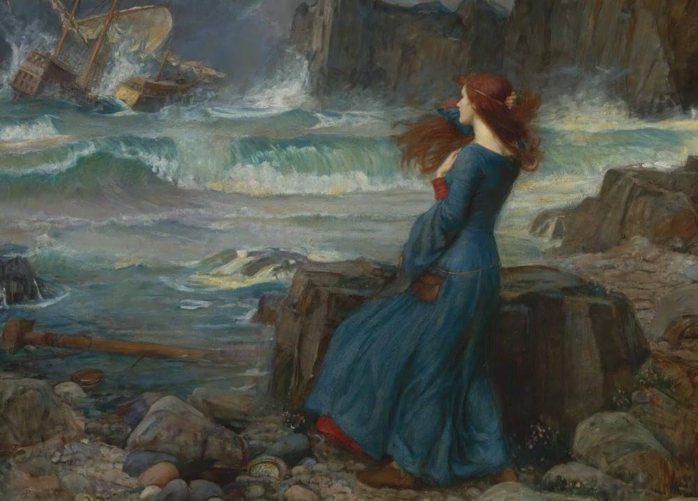 ArtDirect John William Waterhouse 24x18 Gold Ornate Framed and Double Matted Museum Art Print Titled: Miranda-The Tempest (1916)