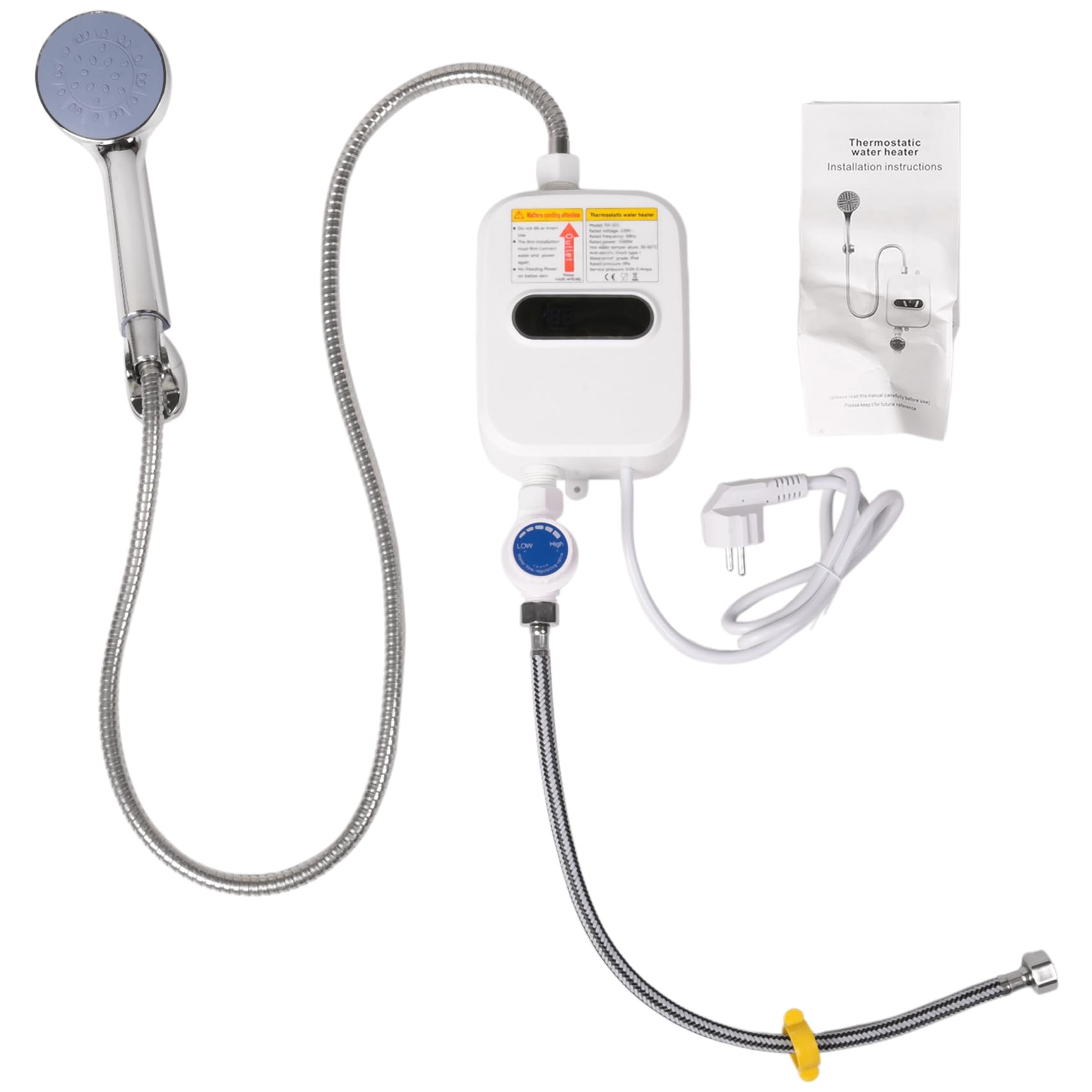 Calentador de Agua InstantáNeo Ducha 220V Grifo de BañO Calentador de Agua Caliente 3500W Pantalla Digital Enchufe de la UE