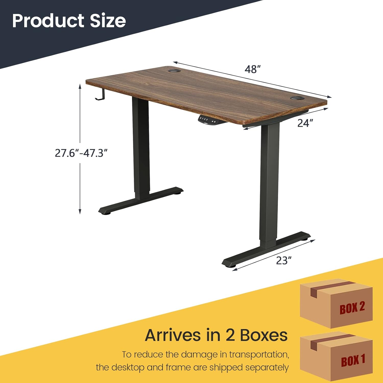 Product size diagram showing dimensions and packaging