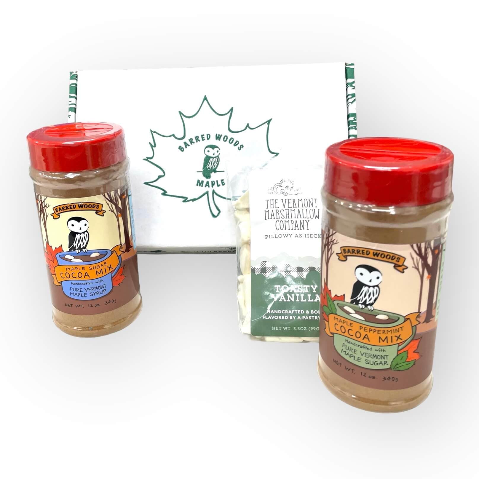Vermont Gift Set - Maple Sugar Cocoa Mix Gift Box with Handcrafted Mini-Marshmallows - From Barred Woods Maple - Made with Pure Vermont Maple Syrup