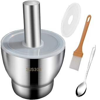 Locci Stainless Steel Mortar and Pestle Set,Large Heavy Duty 304 Stainless Steel Spice Grinder with Lid & Non-Slip Base,Pill Crusher for Herbs,Spices,Garlic,Nuts and Kitchen Use Small-4inches