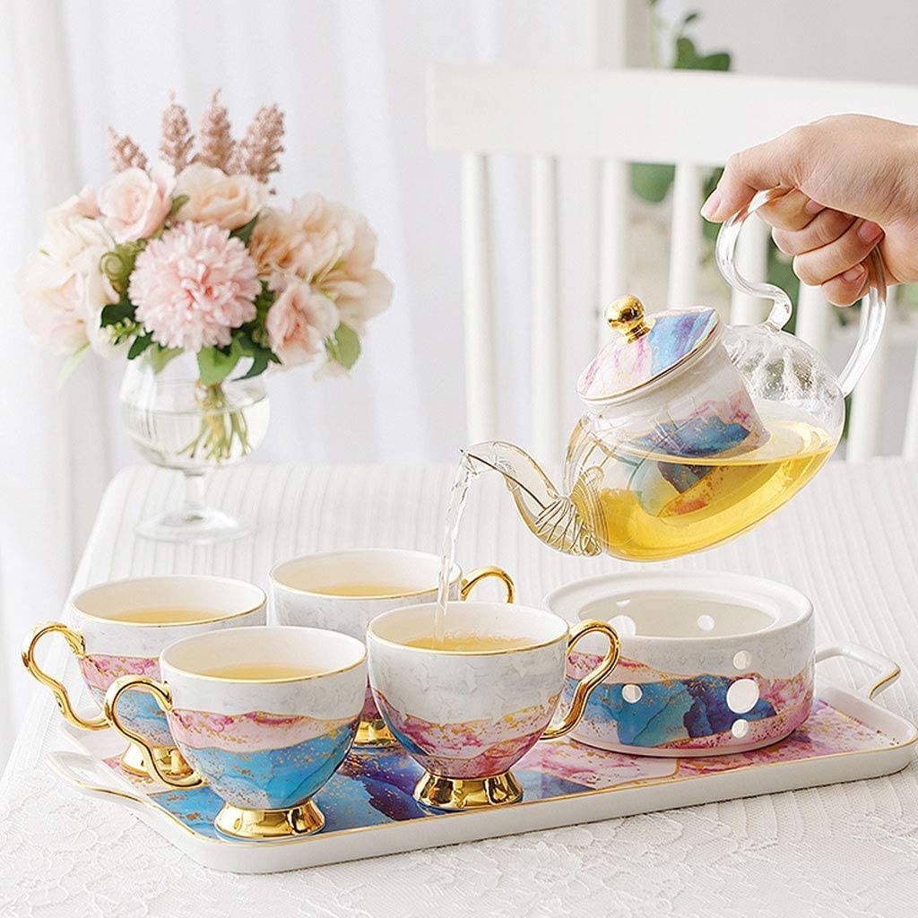 Zestaw Do Herbaty, Zestaw Filiżanek Do Kawy, Zestaw Filiżanek Do Herbaty, 6 Szt., Zestaw Do Kawy Z Brytyjskiej Porcelany Kostnej, Zestaw Do Podgrzewania Świec, Szklany Im
