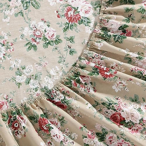 Image of Laura Ashley - Full Size Sheet Set, Crisp & Lightweight Cotton Percale Bedding with Fitted Sheet and Pillowcases, Floral Room Decor, Deep Pocket, College Dorm Room Essentials (Ashfield Beige)
